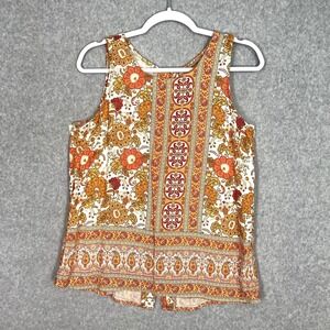 Soiree Button Back Tank Top Medium Blouse Paisley Floral Boho Resort‎ Cruise